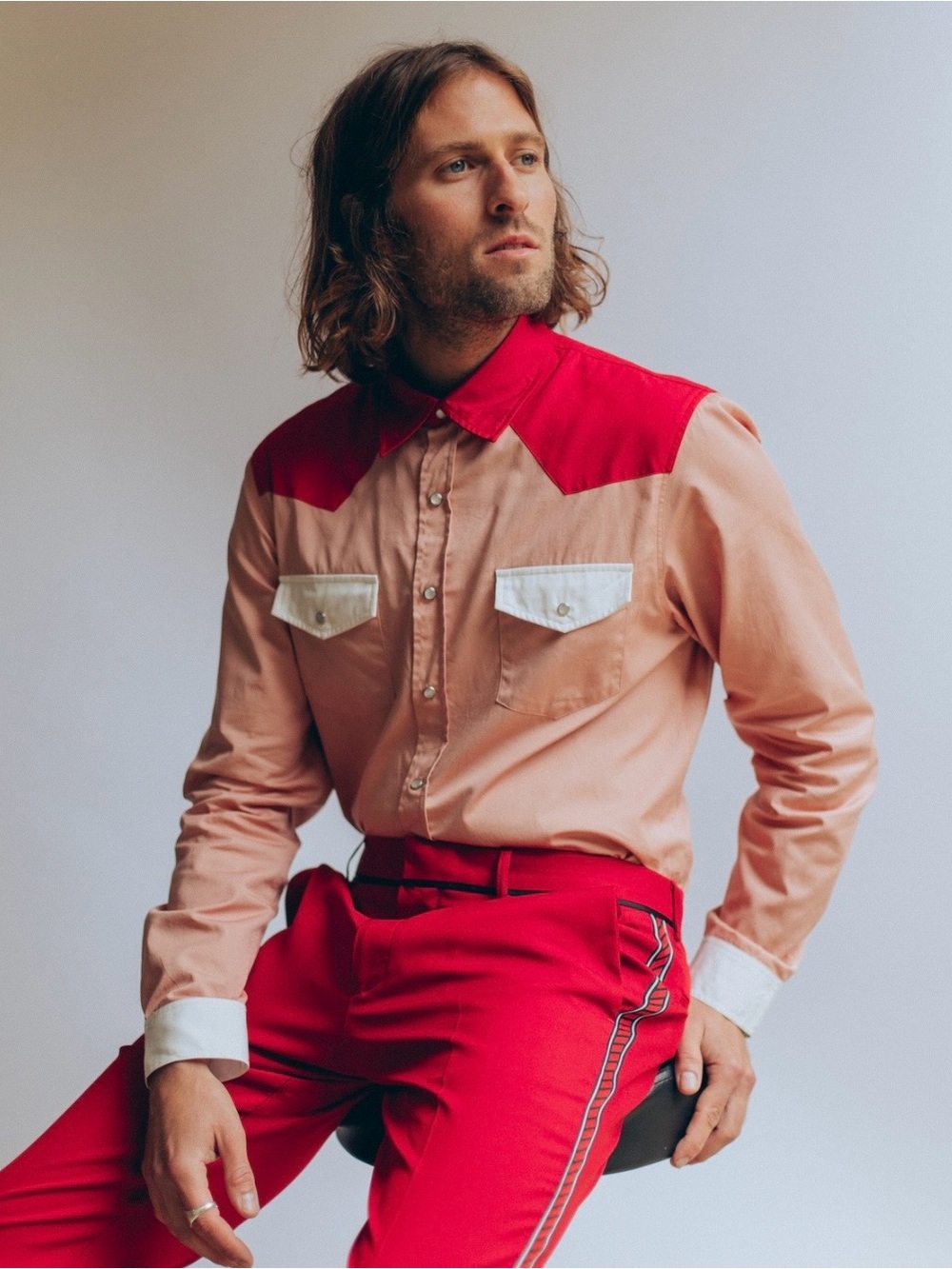 Sandro Men's Two-Tone Western Shirt - Red & Pink